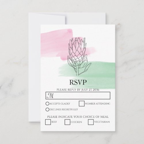 Elegant King Protea Watercolor Wedding RSVP Cards