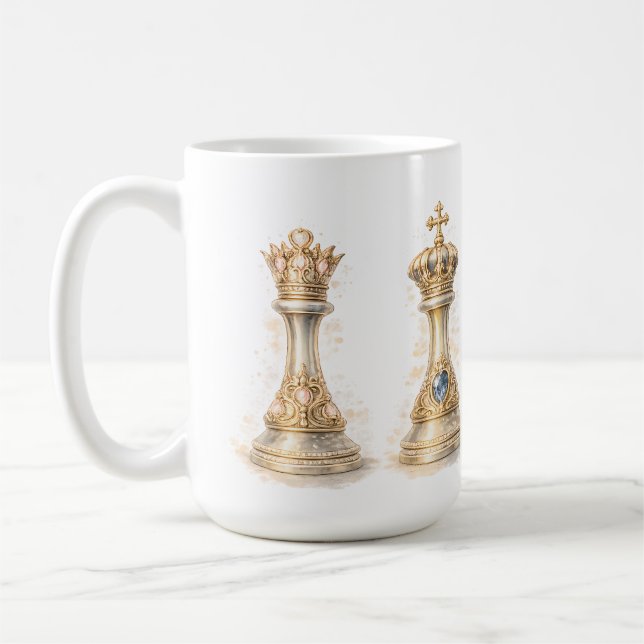 Elegant King Queen Couple Gift Gold Chess Coffee Mug (Left)