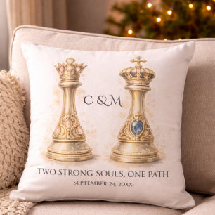 Elegant King Queen Couple Gift Gold Chess Throw Pillow