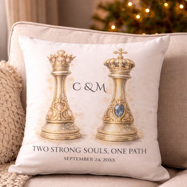Elegant King Queen Couple Gift Gold Chess Throw Pillow (Creator Uploaded)