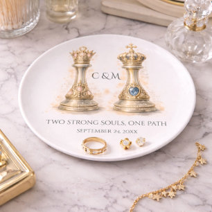 Elegant King Queen Couple Gift Keepsake Gold Trinket Tray