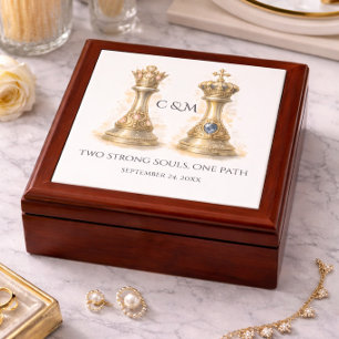 Elegant King Queen Couple Keepsake Gift Gold Box