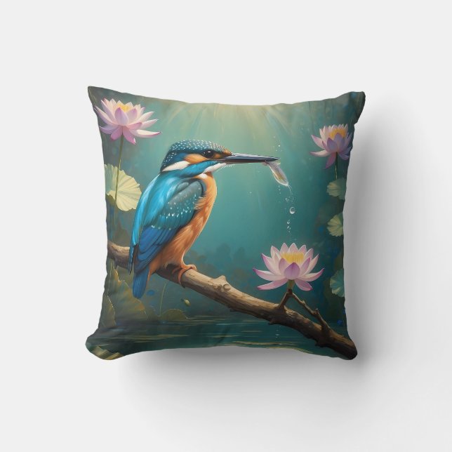 Elegant Kingfisher Bird  Throw Pillow (Front)