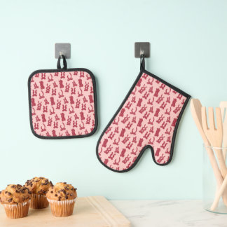 Elegant kitchen gloves with hinge design oven mitt & pot holder set