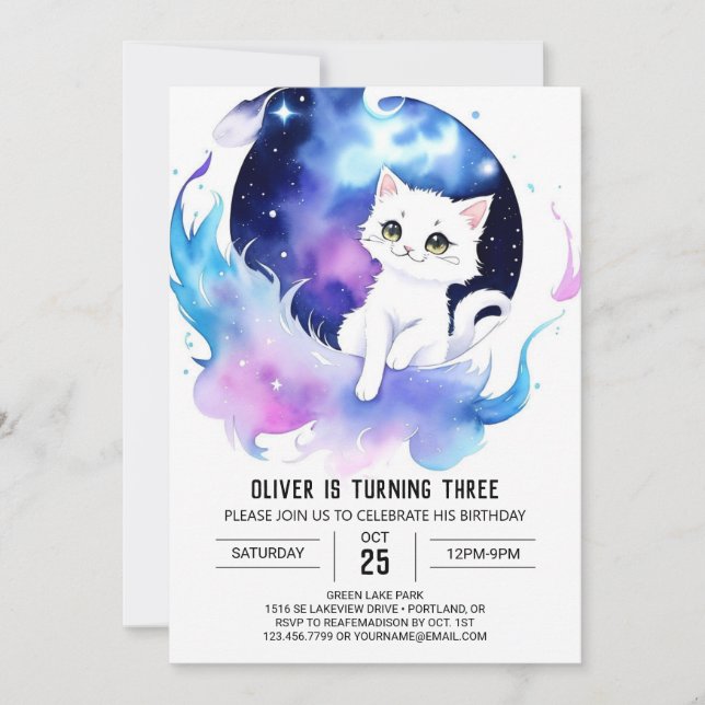 Elegant Kitty Magical Birthday Invitation (Front)