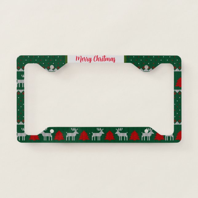Elegant Knitted Merry Christmas Pattern  License Plate Frame (Front)