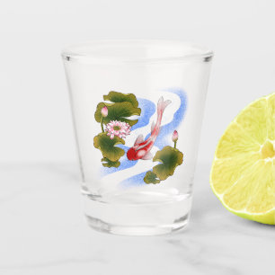 Elegant koi carp in lotus pond shot glass