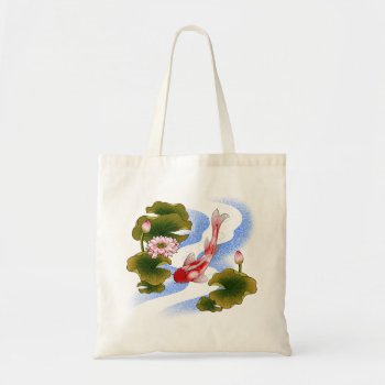 Elegant Koi Carp In Lotus Pond  Tote Bag by YANKAdesigns at Zazzle