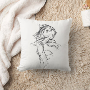 Elegant Koi Fish Abstract Sketch Throw Pillow