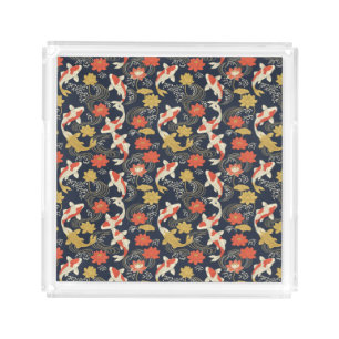 Elegant Koi Fish and Lotus Pattern Acrylic Tray
