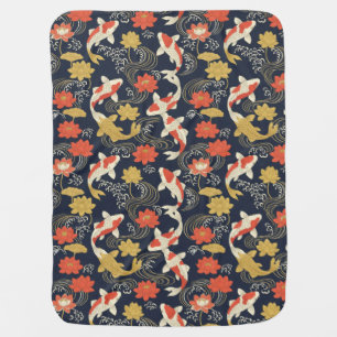 Elegant Koi Fish and Lotus Pattern Baby Blanket