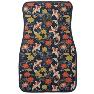 Elegant Koi Fish and Lotus Pattern Car Floor Mat