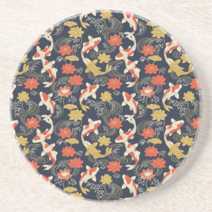 Elegant Koi Fish and Lotus Pattern Coaster