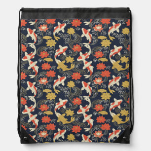 Elegant Koi Fish and Lotus Pattern Drawstring Bag