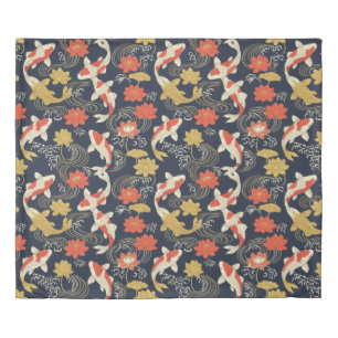 Elegant Koi Fish and Lotus Pattern Duvet Cover