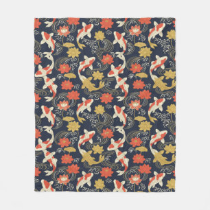 Elegant Koi Fish and Lotus Pattern Fleece Blanket