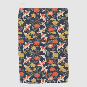 Elegant Koi Fish and Lotus Pattern Golf Towel