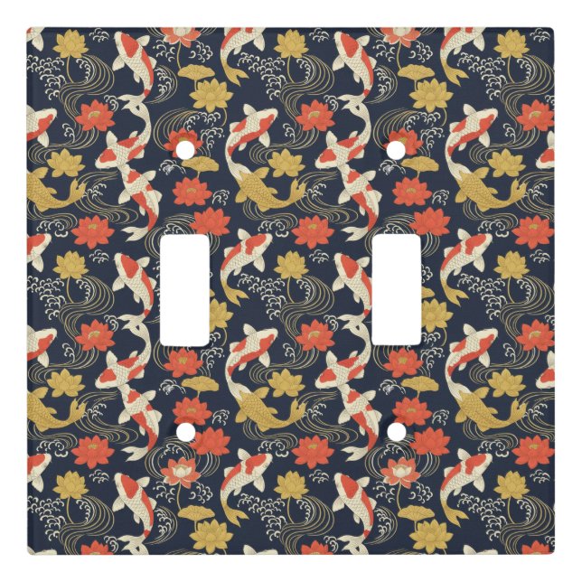 Elegant Koi Fish and Lotus Pattern Light Switch Cover (Front)
