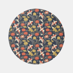 Elegant Koi Fish and Lotus Pattern Outdoor Rug