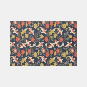 Elegant Koi Fish and Lotus Pattern Outdoor Rug