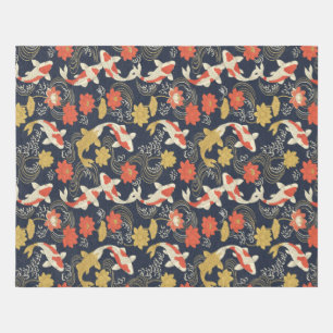 Elegant Koi Fish and Lotus Pattern Outdoor Rug