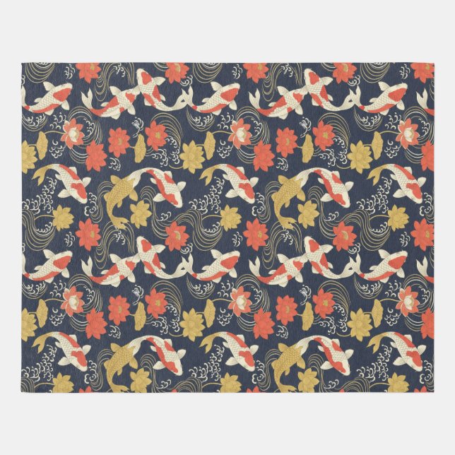 Elegant Koi Fish and Lotus Pattern Outdoor Rug (Front)