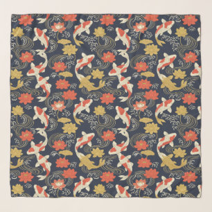 Elegant Koi Fish and Lotus Pattern Scarf