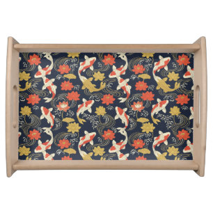Elegant Koi Fish and Lotus Pattern Serving Tray