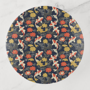 Elegant Koi Fish and Lotus Pattern Trinket Tray