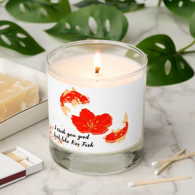 Elegant Koi Fish and Red Blossom Art | Japanese St Scented Candle (Lit)