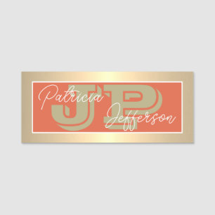 Elegant Koi Orange Luxury Gold Monogram Name Tag