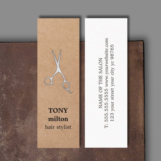 Elegant Kraft Faux Silver Scissors Hairstylist Mini Business Card (Creator Uploaded)