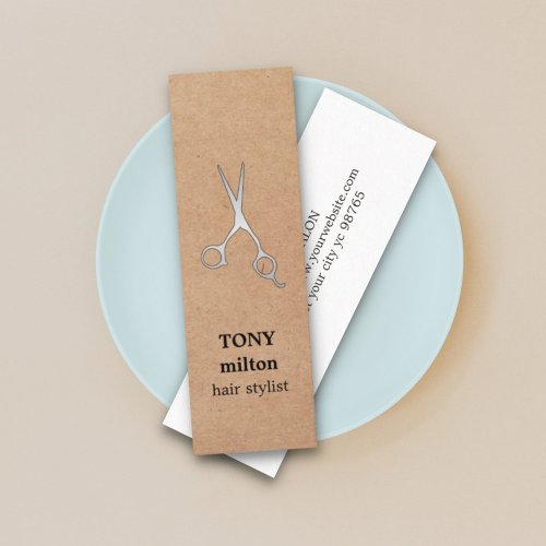 Elegant Kraft Faux Silver Scissors Hairstylist Mini Business Card