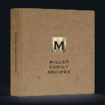 Elegant Kraft Gold Monogram Family Recipe 3 Ring Binder<br><div class="desc">Recipe cookbook binder for organizing your family's recipes, meal planning or other subject. Features an elegant brushed metallic gold monogram emblem with family name on a kraft paper print background. A stylish decorative recipe binder for organizing your family recipes or meal plans, or a thoughtful modern kitchen gift for the...</div>