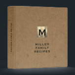 Elegant Kraft Gold Monogram Family Recipe 3 Ring Binder<br><div class="desc">Recipe cookbook binder for organizing your family's recipes, meal planning or other subject. Features an elegant brushed metallic gold monogram emblem with family name on a kraft paper print background. A stylish decorative recipe binder for organizing your family recipes or meal plans, or a thoughtful modern kitchen gift for the...</div>