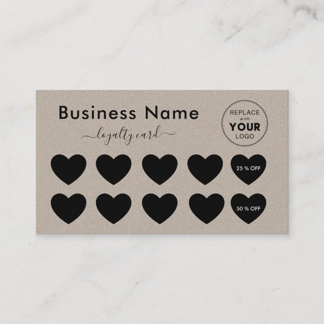 Elegant Kraft Paper Add Your Logo Discount Minimal Loyalty Card (Front)