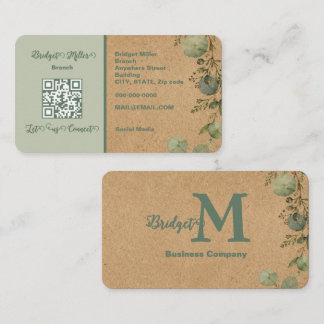 Elegant Kraft Paper Eucalyptus QR Business Card