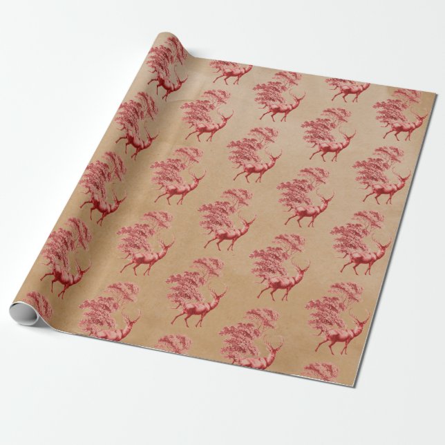 Elegant Kraft Paper Red Deer in Forest (Unrolled)