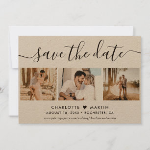 Elegant Kraft Paper Wedding 4 Photo Save The Date