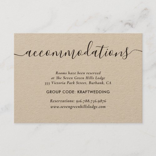 Elegant Kraft Paper Wedding Accommodation Cards