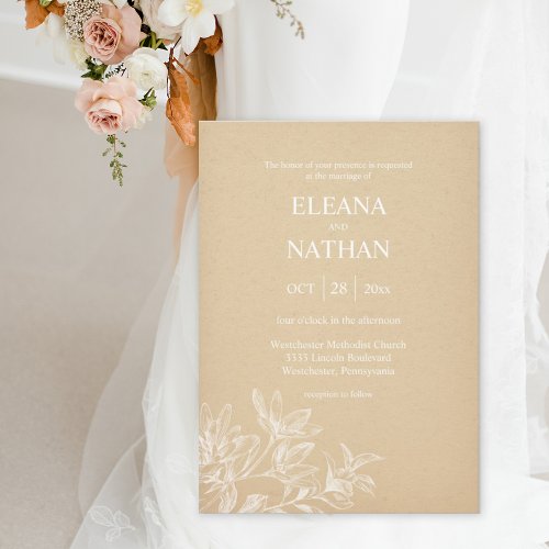 Elegant Kraft Paper White Floral Simple Wedding Invitation