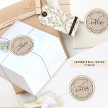 Elegant Kraft Style Wedding Envelope Seal/Favor Classic Round Sticker<br><div class="desc">Elegant rustic modern Wedding sticker with Kraft paper style background and design in circular logo with couples or custom message around circle and "Wedding" word in the center in a mixture of hand written calligraphy and block typography. Delicate circular rim in white. Part of our "Modern Rustic Fine Calligraphy Kraft...</div>