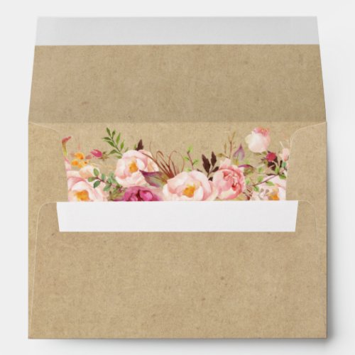 Elegant Kraft Vintage Floral Liner 5x7 Wedding Envelope