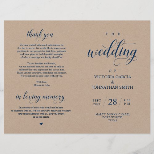 Elegant Kraft Wedding Ceremony Foldable Program