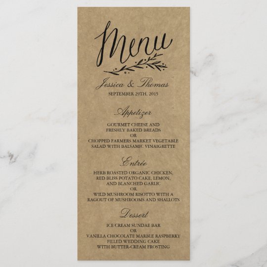 elegant kraft wedding menu templates zazzle com modelos menu