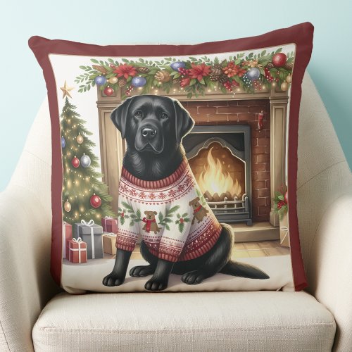 Elegant Labrador Retriever Christmas Puppy Dog  Throw Pillow
