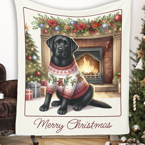 Elegant Labrador Retriever Dog Merry Christmas  Fleece Blanket