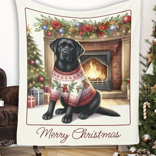 Elegant Labrador Retriever Dog Merry Christmas  Fleece Blanket (Creator Uploaded)