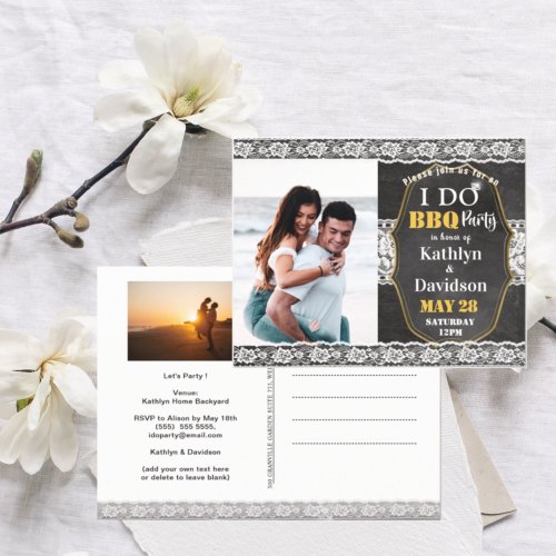 Elegant Lace 2 Photo I DO Engagement Invitation Postcard