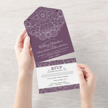 Elegant Lace All-in-one Purple Event Invitation by TheWeddingShoppe at Zazzle